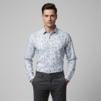 Men’s Premium Printed Full Sleeve Cotton Shirt – Blue & White