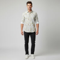 Men’s White Floral Printed Casual Shirt – Louip Fhliqes