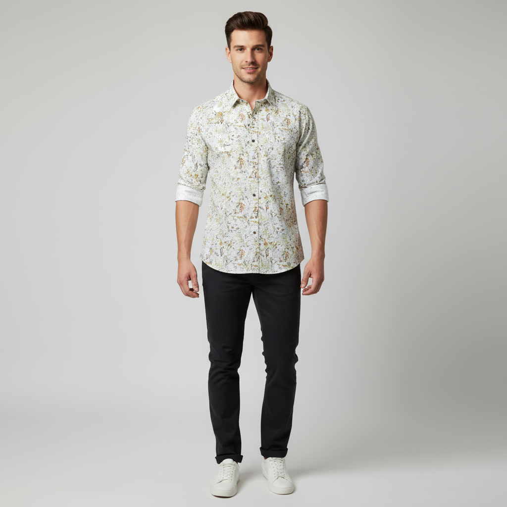 Men’s White Floral Printed Casual Shirt – Louip Fhliqes
