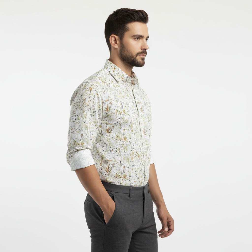 Men’s White Floral Printed Casual Shirt – Louip Fhliqes3
