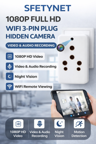 SFETYNET 1080P Full HD WiFi 3-Pin Plug Camera – Hidden Socket CCTV with ...