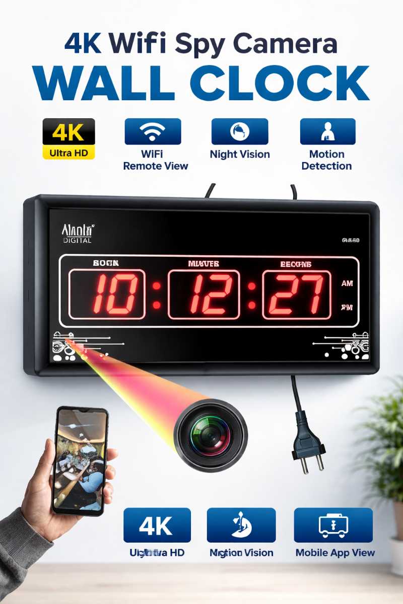 SellRider Smart Digital 4K Full HD WiFi Spy Camera Wall Clock (Hidden Camera, Night Vision)2