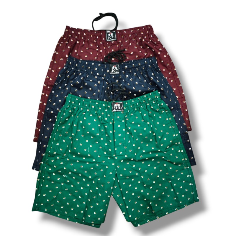 JCC Premium Men’s Cotton Boxers – Pack of 3 | 100% Pure Cotton | Zipper Pocket, Back Pocket & Inner Drawstring | M to 2XL