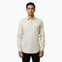 Men’s Light Cream Full Sleeve Formal Shirt with Pocket | Premium Cotton Blend | Office & Casual Wear