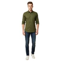 Men’s Military Green Cotton Casual Shirt with Pocket