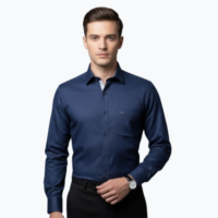 Men’s Navy Blue Solid Formal Shirt with Pocket – Cotton Fabric