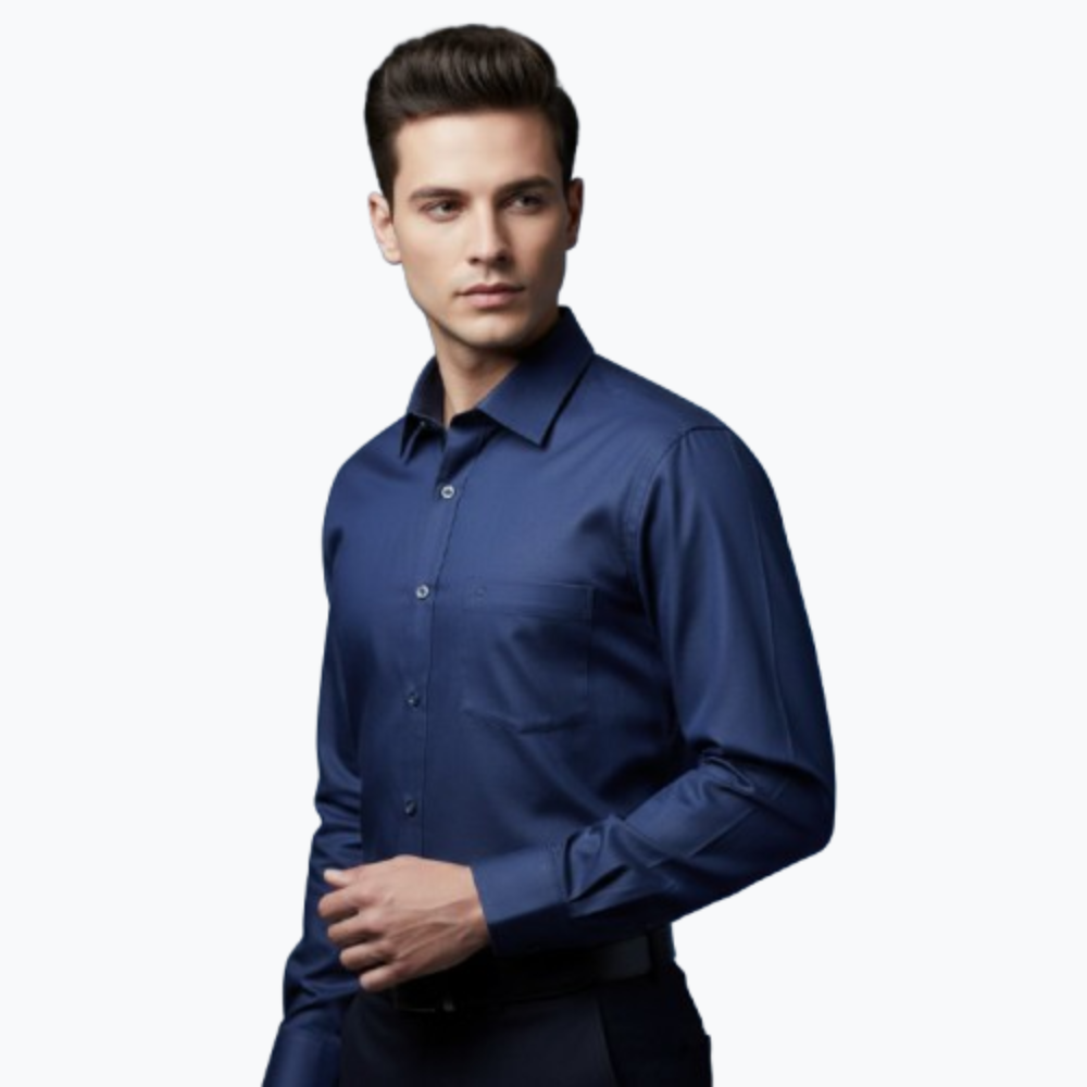 Men’s Navy Blue Solid Formal Shirt with Pocket – Cotton Fabric1