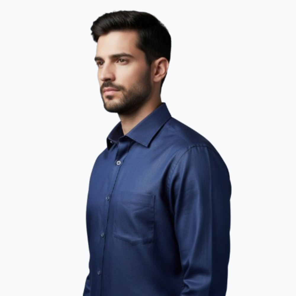Men’s Navy Blue Solid Formal Shirt with Pocket – Cotton Fabric2