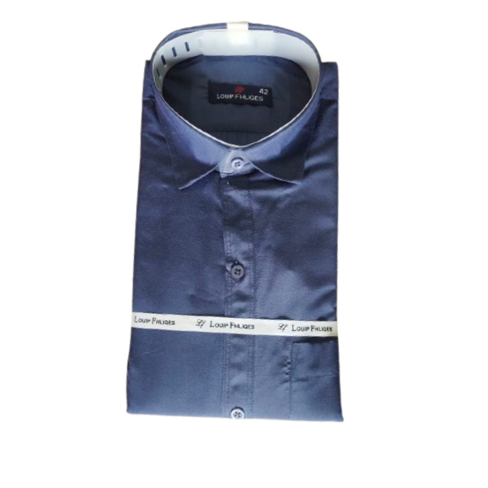 Men’s Navy Blue Solid Formal Shirt with Pocket – Cotton Fabric3