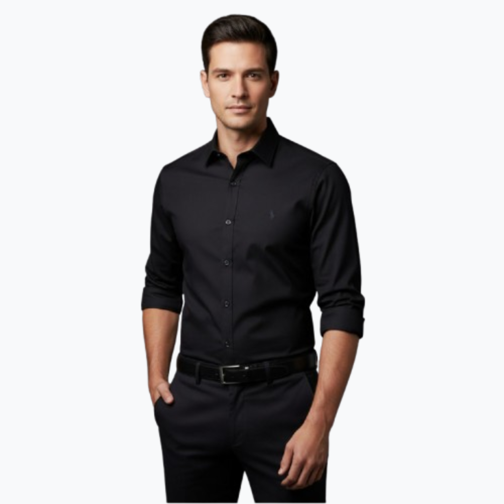 Men’s Premium Black Formal Shirt with Chest Pocket – Full Sleeve Cotton Shirt